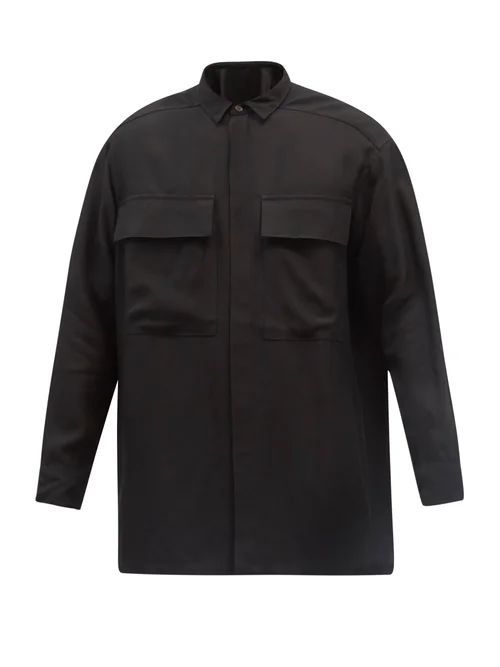 Flapped-pockets Crepe Shirt - Mens - Black