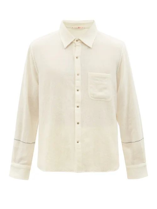 Embroidered Brushed Wool-twill Shirt - Mens - Cream