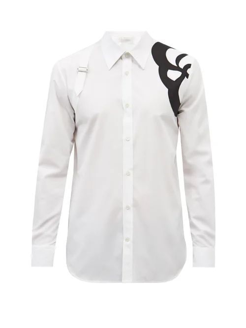 Harness-embroidered Cotton-poplin Shirt - Mens - White