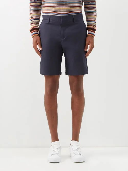 Flat-front Organic Cotton-twill Shorts - Mens - Navy