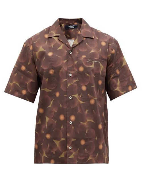 Floral-print Cotton-poplin Short-sleeve Shirt - Mens - Purple