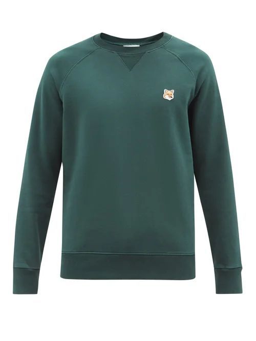 Fox Head-appliqué Cotton-jersey Sweatshirt - Mens - Dark Green
