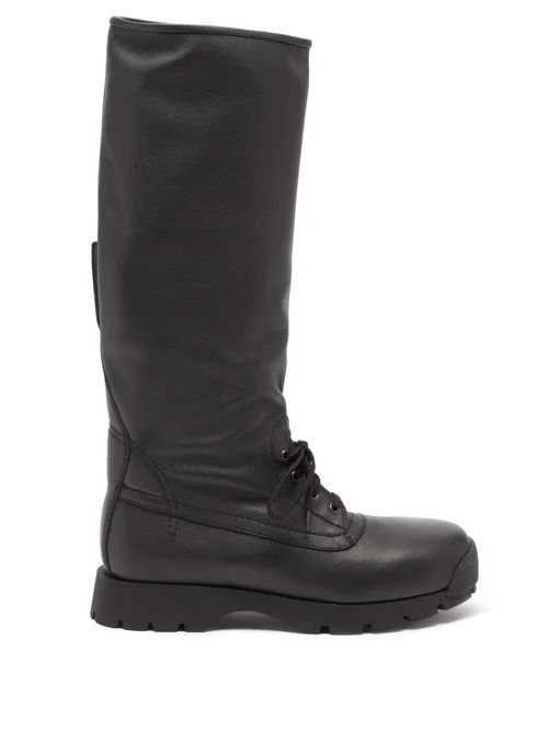 Lace-up Leather Knee-high Boots - Mens - Black