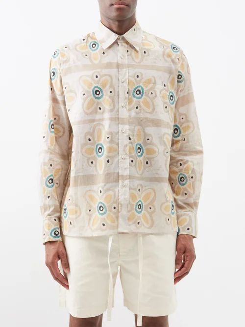 Floral-print Cotton-poplin Shirt - Mens - Beige Multi