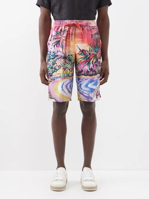 Hawaii-print Silk-twill Shorts - Mens - Multi