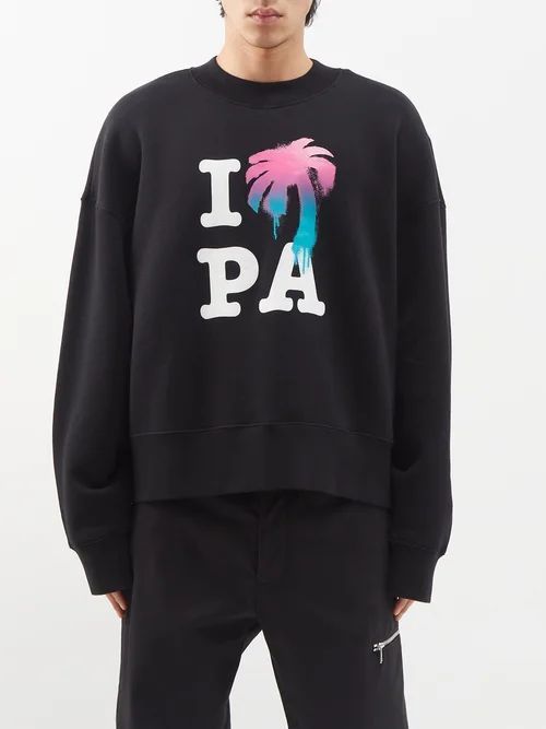 I Love Pa-print Cotton-jersey Sweatshirt - Mens - Black Multi