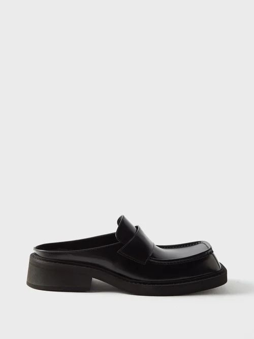 Inspector Square-toe Leather Backless Loafers - Mens - Black