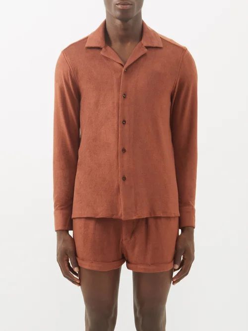 Giulio Cuban-collar Modal-blend Shirt - Mens - Brown