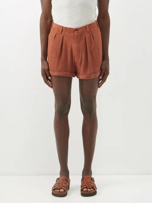James Pleated Modal-blend Terry Shorts - Mens - Brown