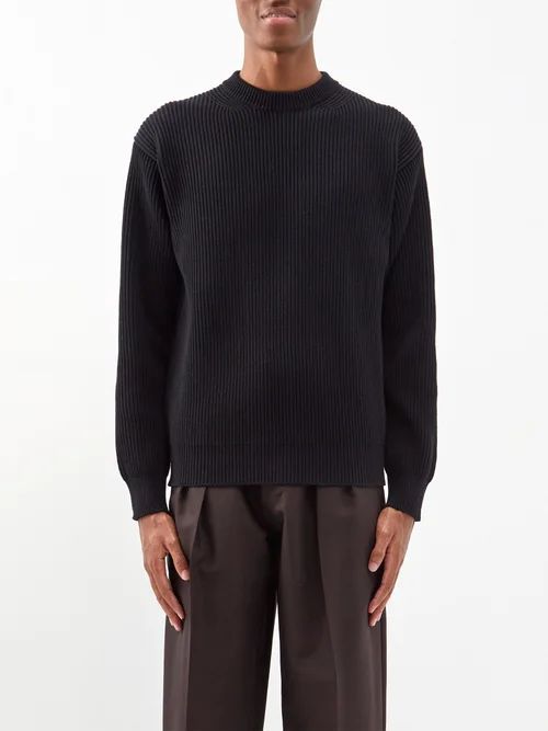 Dropped-shoulder Ribbed-wool Sweater - Mens - Black