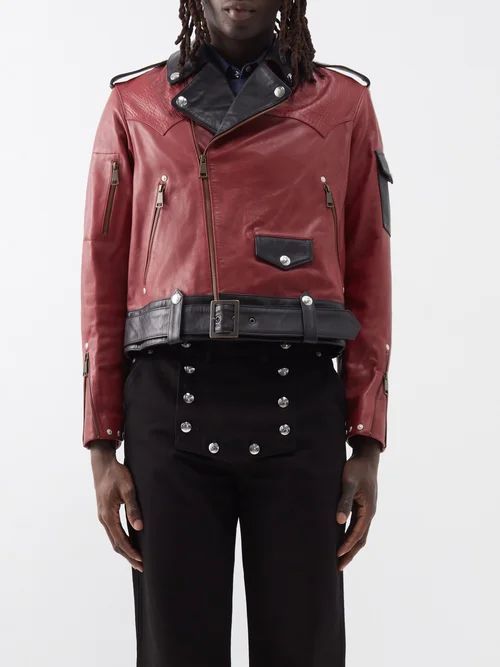 Leather Biker Jacket - Mens - Dark Red