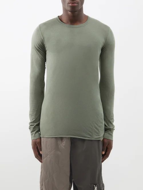 Elongated Cotton-jersey Long-sleeved T-shirt - Mens - Moss