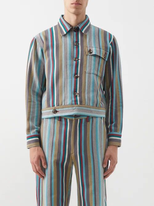 Kolkata Striped Cotton Jacket - Mens - Blue