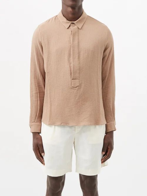 Fidera Half-button Cotton-muslin Shirt - Mens - Beige