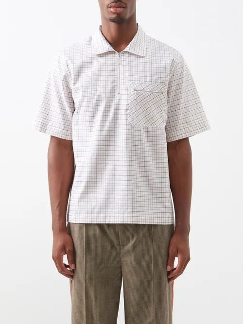 Horizon Quarter-zip Cotton Shirt - Mens - Ivory Multi