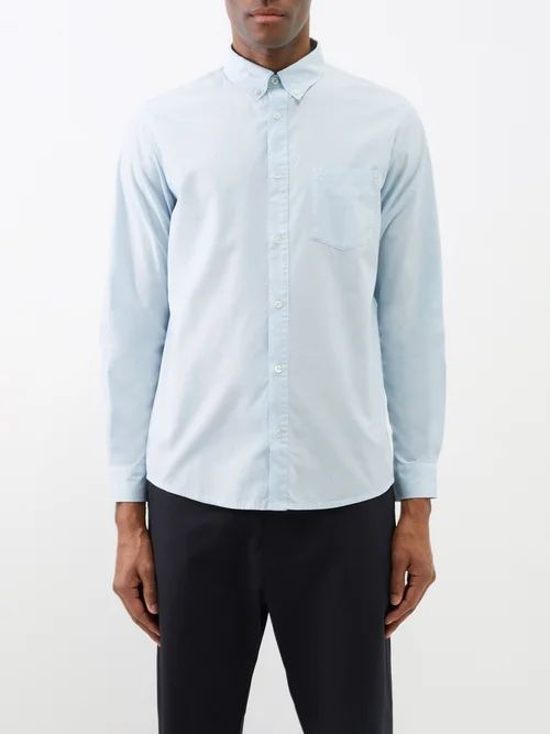 Edouard Patch-pocket Cotton-poplin Shirt - Mens - Blue