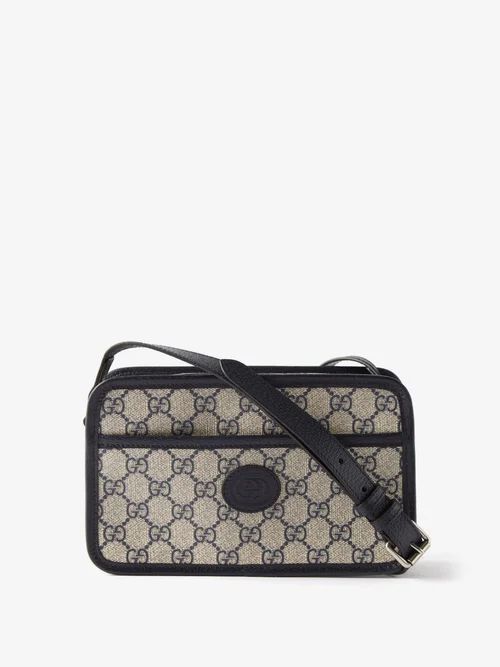 GG-monogram Leather And Canvas Cross-body Bag - Mens - Grey Multi