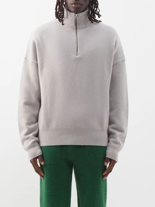 Hike Half-zip Stretch-cashmere Sweater - Mens - Light Grey