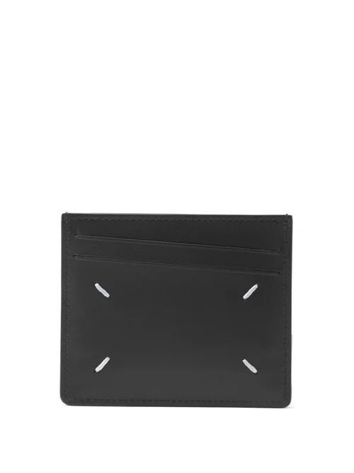 Four-stitches Grained-leather Cardholder - Mens - Black