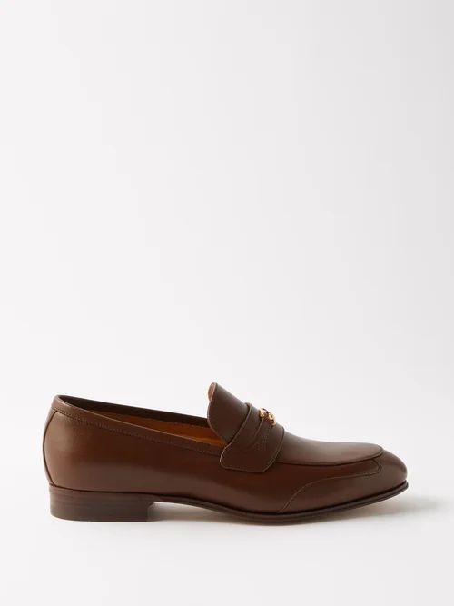 GG-logo Leather Penny Loafers - Mens - Dark Brown