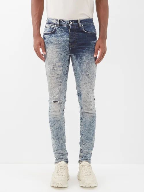 Heavy Bleach Distressed Skinny Jeans - Mens - Indigo