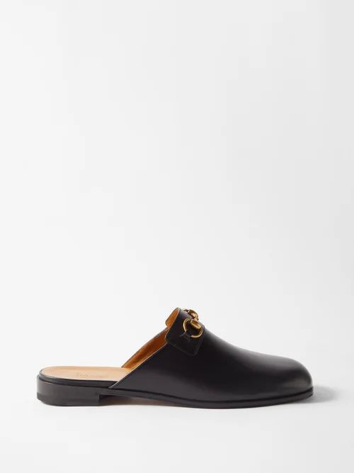 Horsebit Leather Backless Loafers - Mens - Black