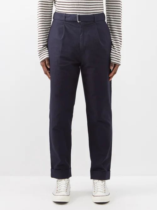 Hugo Pleated Organic-cotton Trousers - Mens - Navy