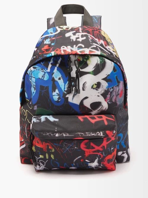 Graffiti-print Backpack - Mens - Black
