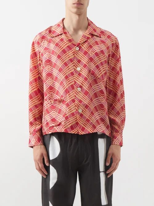 Lehariya Plaid-print Silk Crepe De Chine Shirt - Mens - Red