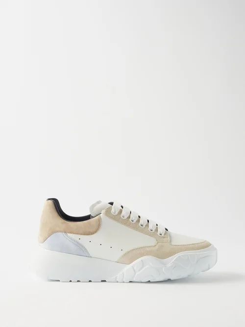 Leather And Suede Trainers - Mens - Beige White