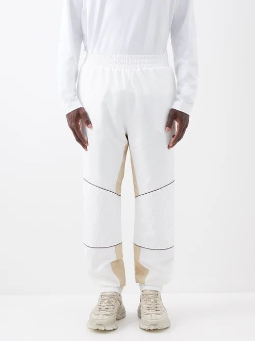 Fendi Roma Ff-print Shell Track Pants - Mens - Beige White