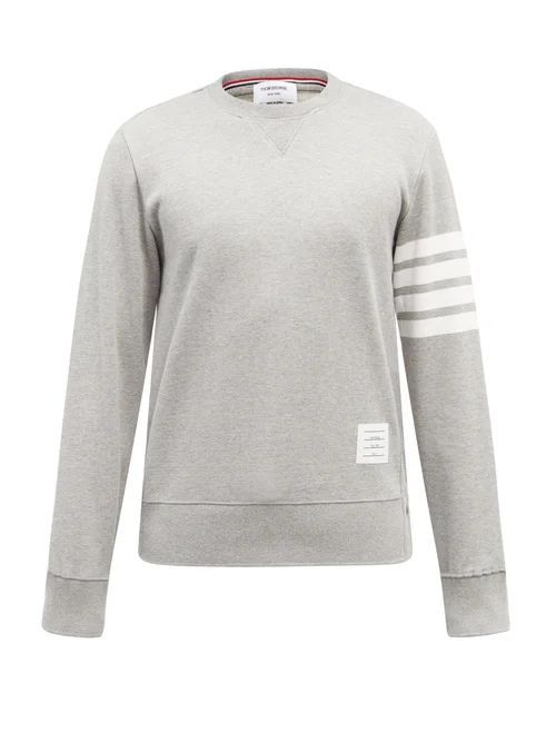 Four-bar Cotton-jersey Sweatshirt - Mens - Light Grey
