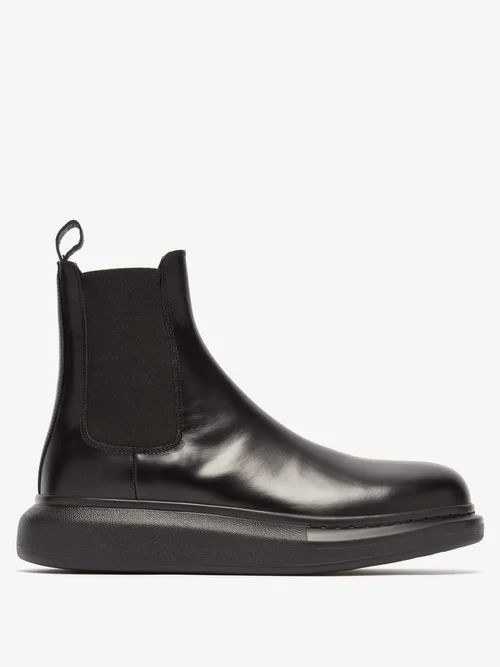 Exaggerated Sole Leather Chelsea Boots - Mens - Black