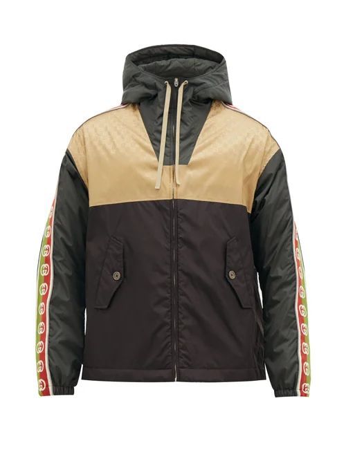 GG-jacquard Shell Hooded Jacket - Mens - Brown Multi