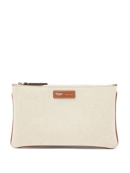 Large Things Multi-zipped Canvas Pouch - Mens - Beige