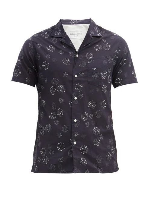 Officine Générale - Dario Short-sleeved Dot-print Cotton Shirt - Mens - Navy Multi