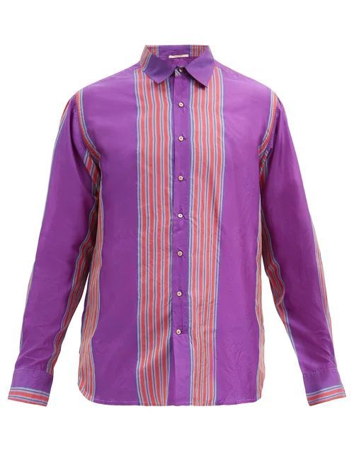 Péro - Hand-woven Striped Silk-poplin Shirt - Mens - Purple Multi