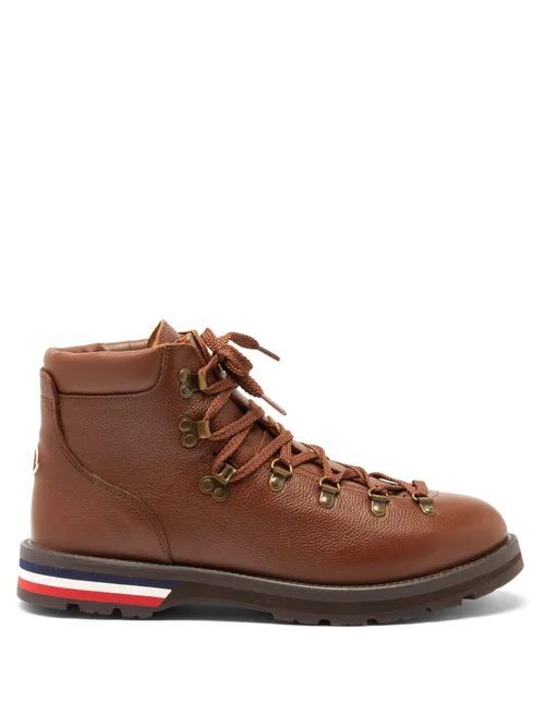 Logo-appliqué Grained-leather Hiking Boots - Mens - Brown