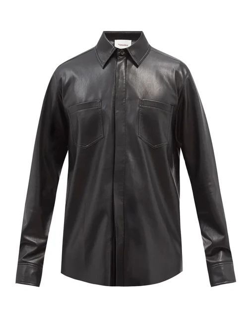 Patch-pocket Faux-leather Shirt - Mens - Black