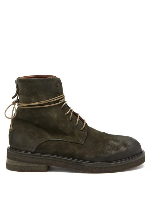 Marsèll - Suede Lace-up Boots - Mens - Dark Green