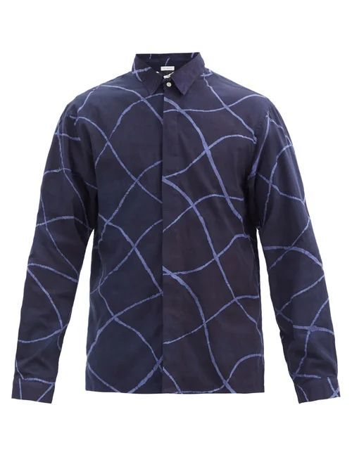 Post-imperial - Lagos Adire-dyed Cotton Shirt - Mens - Navy