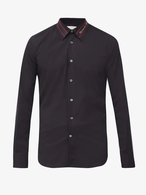 Logo-jacquard Cotton-blend Poplin Shirt - Mens - Black