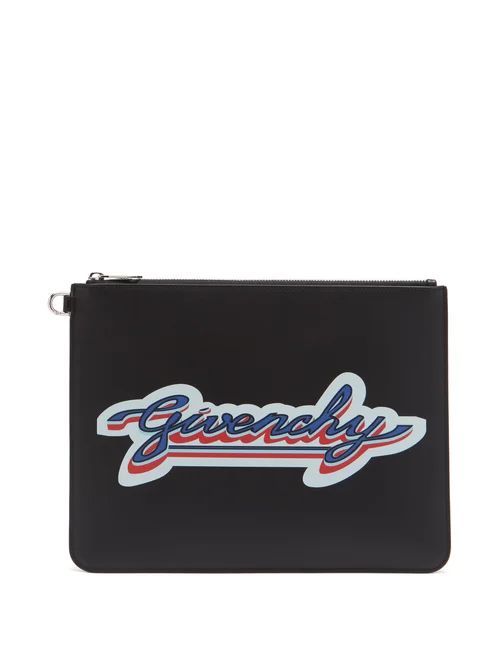 Logo-print Leather Pouch - Mens - Black Red