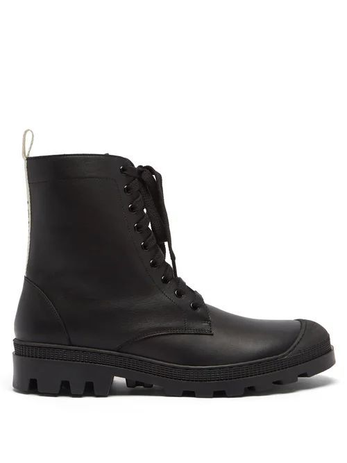 Logo-print Lace-up Leather Boots - Mens - Black