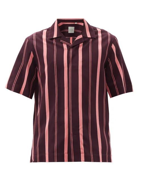 Paul Smith - Cuban-collar Striped Twill Shirt - Mens - Burgundy