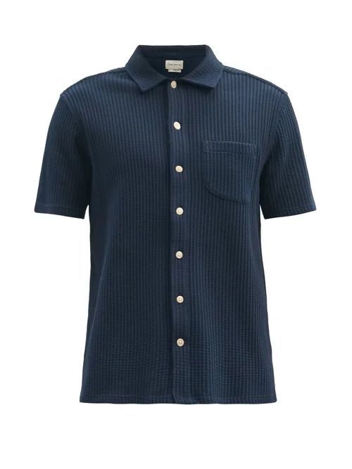 Oliver Spencer - Hawaiian Organic-cotton Waffle-piqué Shirt - Mens - Navy