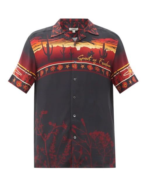 Phipps - Short-sleeved Desert-print Crepe Shirt - Mens - Black Red