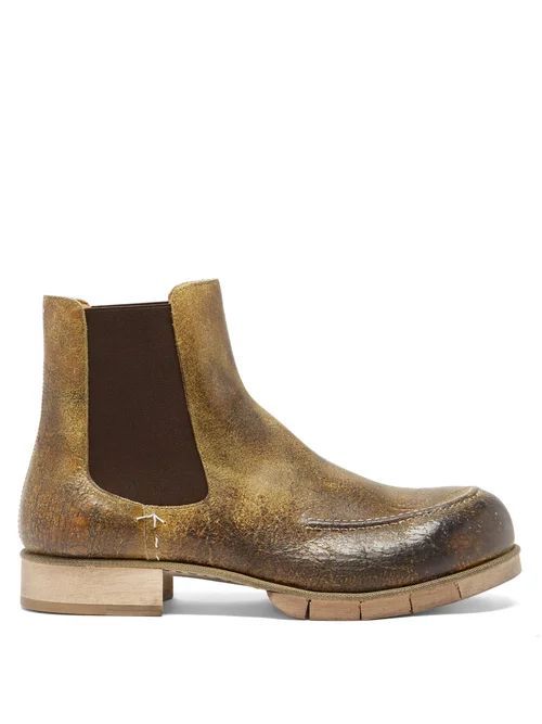 Maison Margiela - Distressed Leather Chelsea Boots - Mens - Brown Multi
