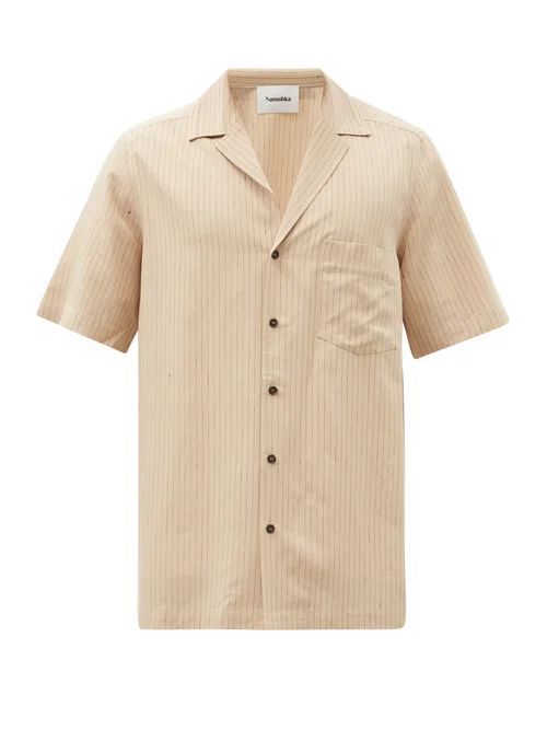 Nanushka - Venci Cuban-collar Striped Twill Shirt - Mens - Beige