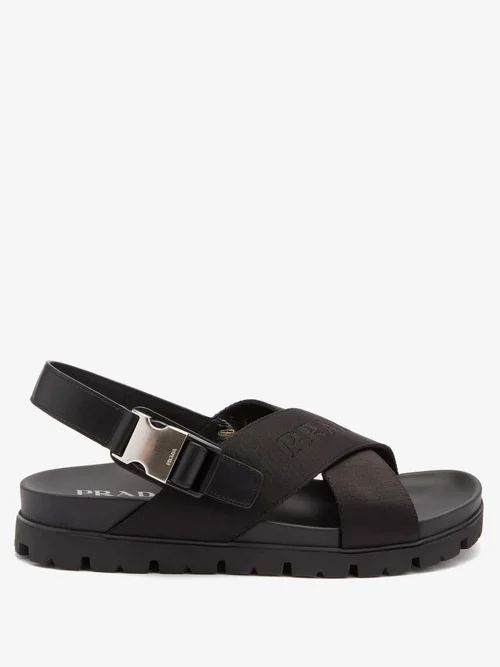 Logo-jacquard Buckled Canvas And Leather Sandals - Mens - Black